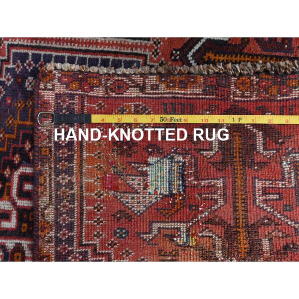 4'6"x7'2" Red Distressed Hand Knotted Persian Qashqai Vintage Worn Down Bohemian Clean Organic Wool Oriental Rug  - 57866 - Image 8