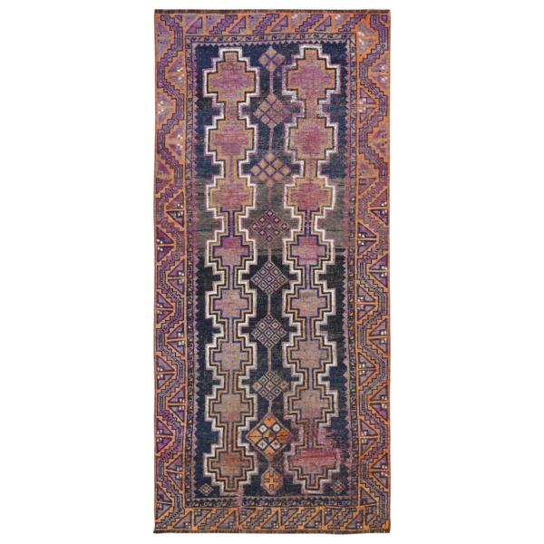 4'x9'3" Distressed Hand Knotted Navy Blue Persian Shiraz Vintage Worn Down Clean Pure Wool Bohemian Oriental Gallery Size Runner Rug  - 57887