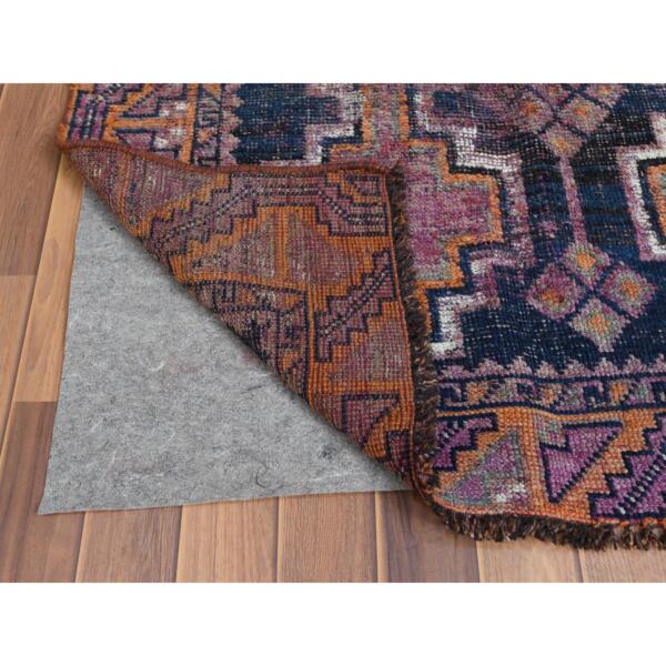 4'x9'3" Distressed Hand Knotted Navy Blue Persian Shiraz Vintage Worn Down Clean Pure Wool Bohemian Oriental Gallery Size Runner Rug  - 57887 - Image 4