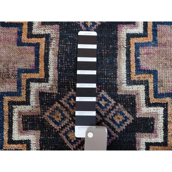 4'x9'3" Distressed Hand Knotted Navy Blue Persian Shiraz Vintage Worn Down Clean Pure Wool Bohemian Oriental Gallery Size Runner Rug  - 57887 - Image 5