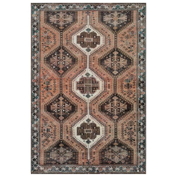 5'1"x7'6" Old Persian Qashqai Peach Color Bohemian Clean Distressed Pure Wool Hand Knotted Oriental Rug  - 57908