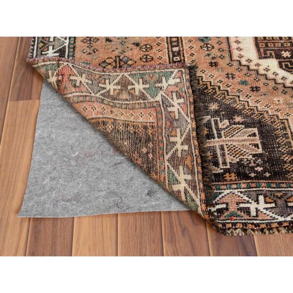 5'1"x7'6" Old Persian Qashqai Peach Color Bohemian Clean Distressed Pure Wool Hand Knotted Oriental Rug  - 57908 - Image 4