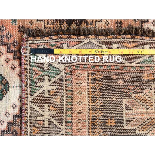 5'1"x7'6" Old Persian Qashqai Peach Color Bohemian Clean Distressed Pure Wool Hand Knotted Oriental Rug  - 57908 - Image 8