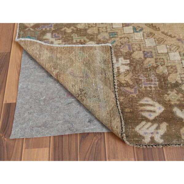 6'1"x9' Bohemian Persian Shiraz Pure Wool Beige Semi Antique Distressed Hand Knotted Clean Oriental Rug  - 57923 - Image 6