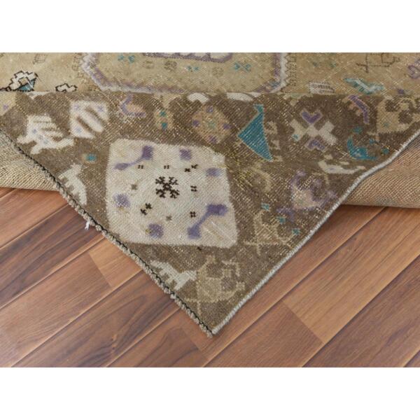 6'1"x9' Bohemian Persian Shiraz Pure Wool Beige Semi Antique Distressed Hand Knotted Clean Oriental Rug  - 57923 - Image 8