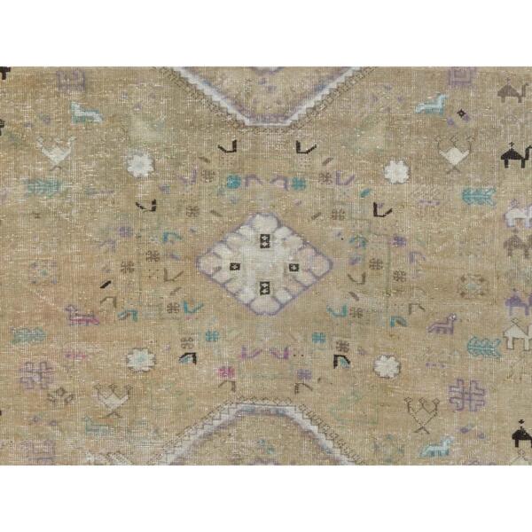 6'1"x9' Bohemian Persian Shiraz Pure Wool Beige Semi Antique Distressed Hand Knotted Clean Oriental Rug  - 57923 - Image 10