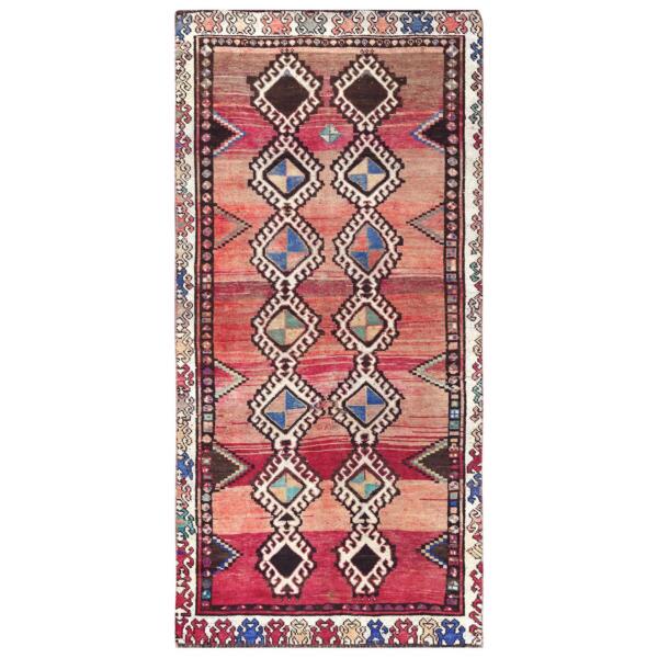 4'x8'3" Bohemian Red Persian Shiraz Hand Knotted Organic Wool Clean Old Distressed Gallery Size Runner Oriental Rug  - 57963