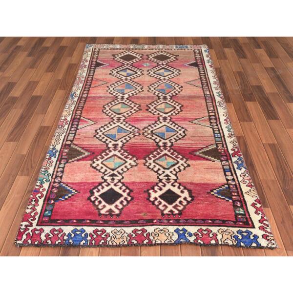 4'x8'3" Bohemian Red Persian Shiraz Hand Knotted Organic Wool Clean Old Distressed Gallery Size Runner Oriental Rug  - 57963 - Image 3