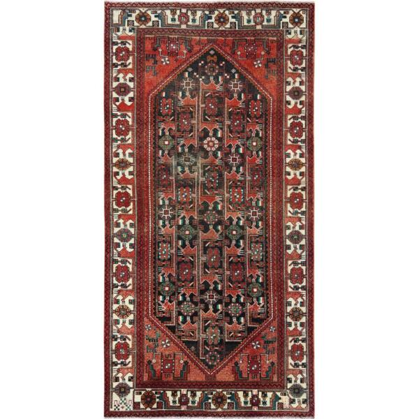 5'x9'10" Semi Antique Hand Knotted Red Persian Hamadan Sheared Low Clean Organic Wool Shabby Chic Gallery Size Runner Oriental Rug  - 57980