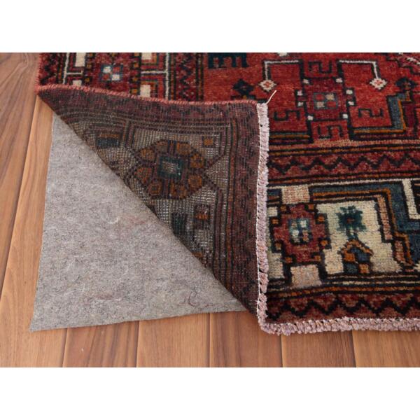 5'x9'10" Semi Antique Hand Knotted Red Persian Hamadan Sheared Low Clean Organic Wool Shabby Chic Gallery Size Runner Oriental Rug  - 57980 - Image 4