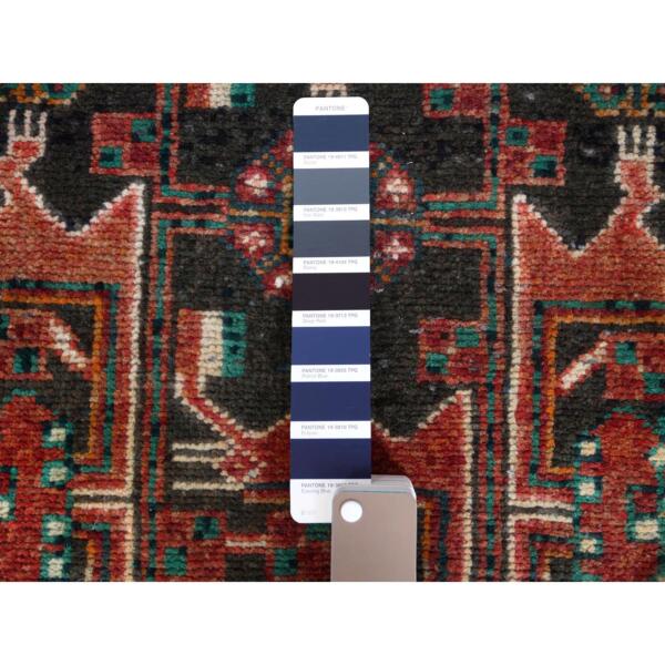 5'x9'10" Semi Antique Hand Knotted Red Persian Hamadan Sheared Low Clean Organic Wool Shabby Chic Gallery Size Runner Oriental Rug  - 57980 - Image 5