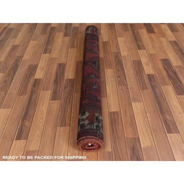 5'x9'10" Semi Antique Hand Knotted Red Persian Hamadan Sheared Low Clean Organic Wool Shabby Chic Gallery Size Runner Oriental Rug  - 57980 - Image 6