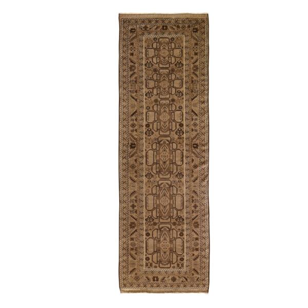 3'2"x9'6" Washed Out Afghan Baluch Pure Wool Runner with Earth Tones Hand Knotted Oriental Rug  - 59560