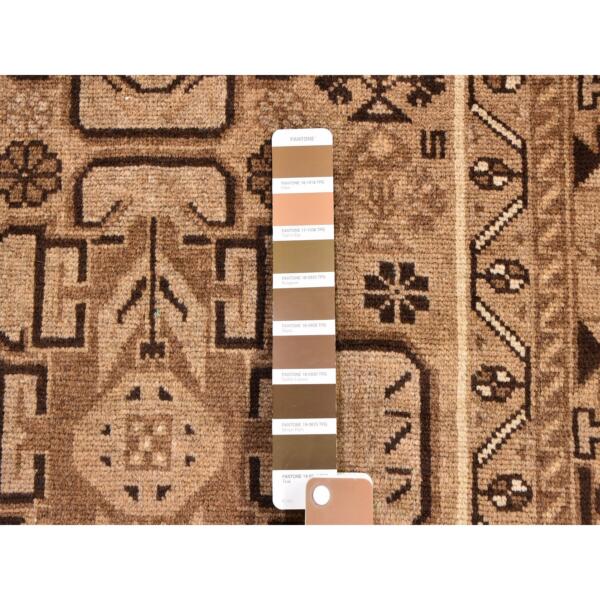 3'2"x9'6" Washed Out Afghan Baluch Pure Wool Runner with Earth Tones Hand Knotted Oriental Rug  - 59560 - Image 4