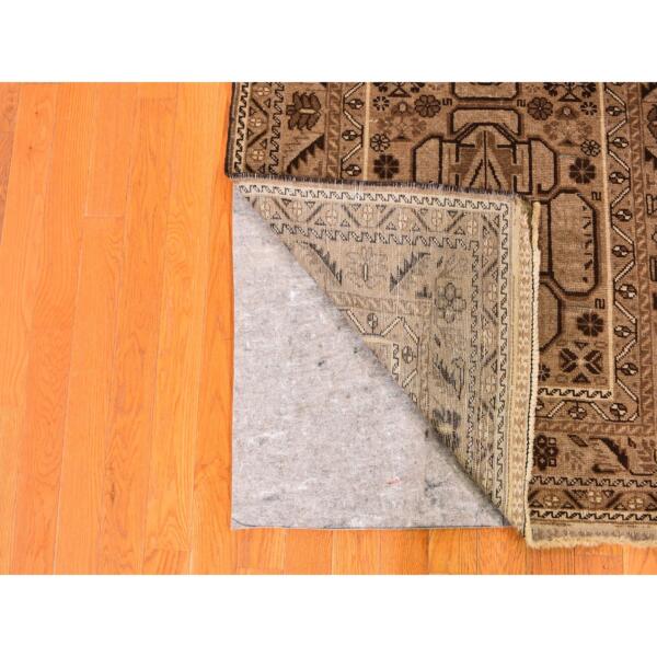 3'2"x9'6" Washed Out Afghan Baluch Pure Wool Runner with Earth Tones Hand Knotted Oriental Rug  - 59560 - Image 5