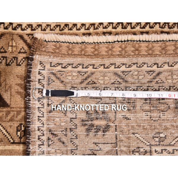 3'2"x9'6" Washed Out Afghan Baluch Pure Wool Runner with Earth Tones Hand Knotted Oriental Rug  - 59560 - Image 8