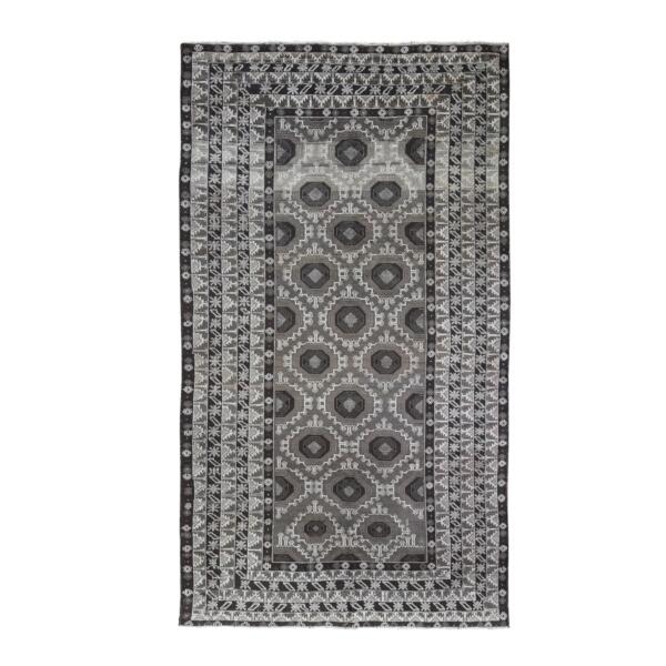 5'8"x9'10" Silver and Charcoal Black Washed Afghan Baluch Pure Wool Hand Knotted Oriental Rug  - 59564