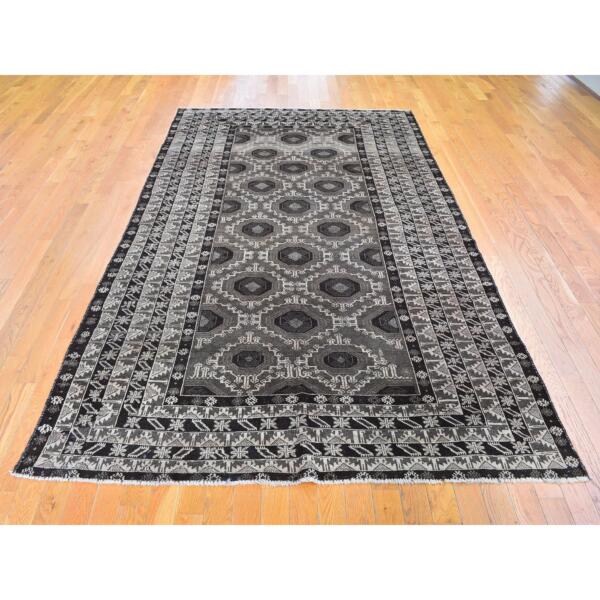 5'8"x9'10" Silver and Charcoal Black Washed Afghan Baluch Pure Wool Hand Knotted Oriental Rug  - 59564 - Image 3