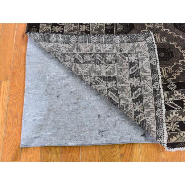 5'8"x9'10" Silver and Charcoal Black Washed Afghan Baluch Pure Wool Hand Knotted Oriental Rug  - 59564 - Image 5