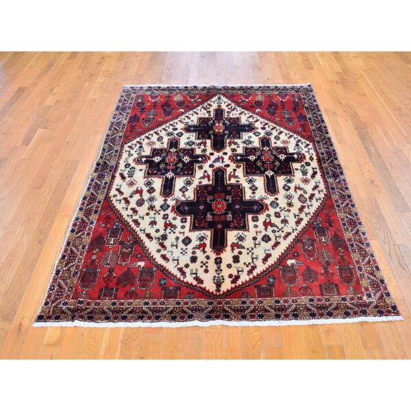 5'3"x7'9" Interesting Persian Abadeh Dense Weave Pure Wool Hand Knotted Oriental Rug  - 59635 - Image 3