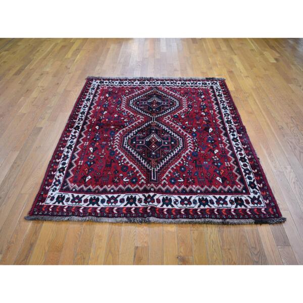 5'4"x6'7" New Persian Shiraz with Dog Figurines Natural Wool Hand Knotted Oriental Rug  - 59782 - Image 3