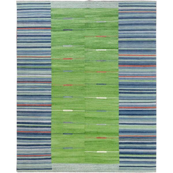 8'3"x10'1" Hand Woven Stripe Design Flat Weave Kilim Pure Wool Reversible Oriental Rug  - 60094