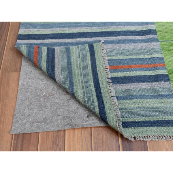 8'3"x10'1" Hand Woven Stripe Design Flat Weave Kilim Pure Wool Reversible Oriental Rug  - 60094 - Image 4