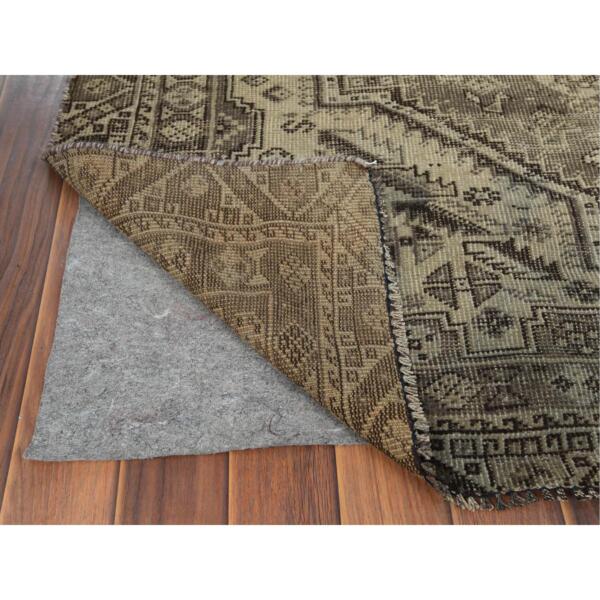 4'1"x6'7" Semi Antique Beige Persian Shiraz Sheared Down Pile Clean Hand Knotted Organic Wool Oriental Rug  - 60546 - Image 4