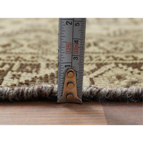 4'1"x6'7" Semi Antique Beige Persian Shiraz Sheared Down Pile Clean Hand Knotted Organic Wool Oriental Rug  - 60546 - Image 7