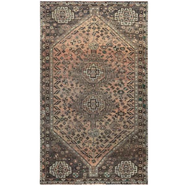 4'4"x7'5" Semi Antique Brown Persian Shiraz Clean Abrash Hand Knotted Soft Natural Wool Oriental Rug  - 60551