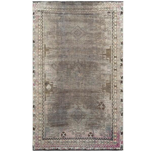 4'5"x7'2" Semi Antique Beige Persian Shiraz Worn Down Clean Distressed Hand Knotted Organic Wool Oriental Rug  - 60553