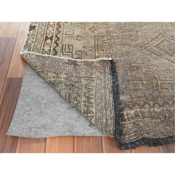 4'5"x7'2" Semi Antique Beige Persian Shiraz Worn Down Clean Distressed Hand Knotted Organic Wool Oriental Rug  - 60553 - Image 4