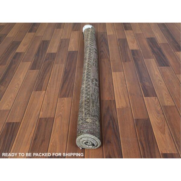 4'5"x7'2" Semi Antique Beige Persian Shiraz Worn Down Clean Distressed Hand Knotted Organic Wool Oriental Rug  - 60553 - Image 6