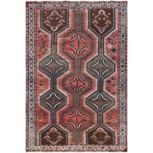 5'3"x7'10" Vintage Hand Knotted Red Persian Qashqai Sheared Down Pile Clean Organic Wool Oriental Rug  - 60617