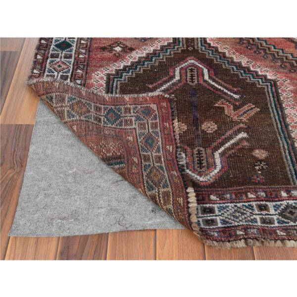 5'3"x7'10" Vintage Hand Knotted Red Persian Qashqai Sheared Down Pile Clean Organic Wool Oriental Rug  - 60617 - Image 4