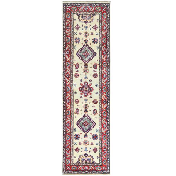 2'8"x9'8" Ivory Geometric Design Special Kazak Hand Knotted Pure Wool Oriental Runner Rug  - 60725