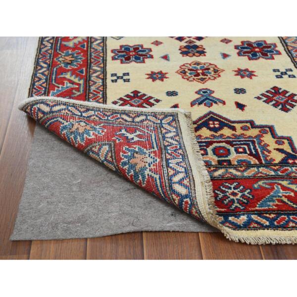 2'8"x9'8" Ivory Geometric Design Special Kazak Hand Knotted Pure Wool Oriental Runner Rug  - 60725 - Image 4