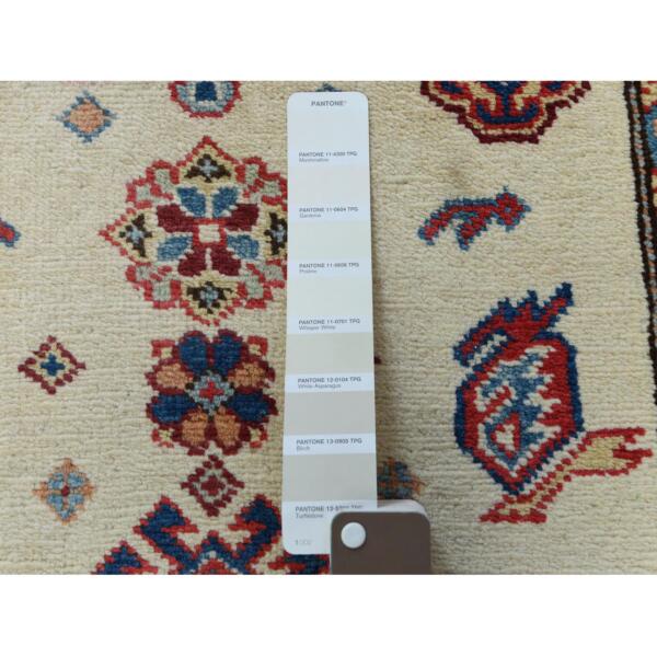 2'8"x9'8" Ivory Geometric Design Special Kazak Hand Knotted Pure Wool Oriental Runner Rug  - 60725 - Image 5