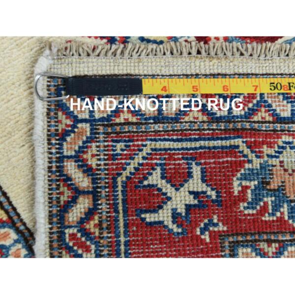 2'8"x9'8" Ivory Geometric Design Special Kazak Hand Knotted Pure Wool Oriental Runner Rug  - 60725 - Image 8