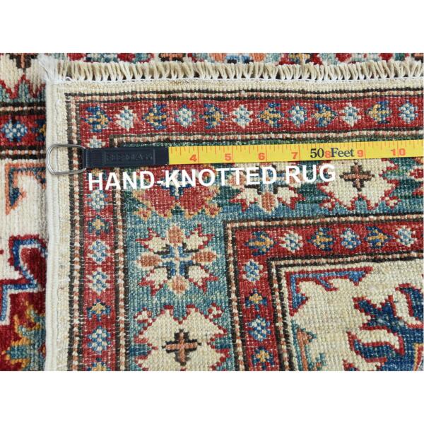 2'x3' Ivory Super Kazak Tribal Design Hand Knotted Vibrant Wool Oriental Rug  - 60796 - Image 8