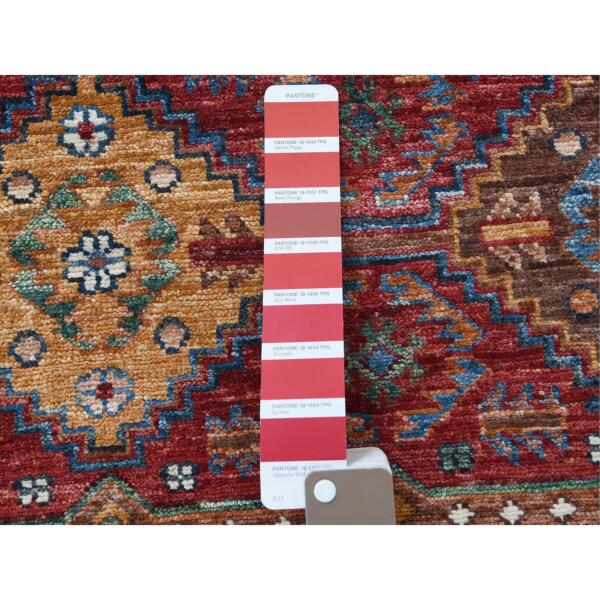 2'8"x8'1" Red Super Kazak Khorjin Design With Colorful Tassles Soft Velvety Wool Hand Knotted Oriental Runner Rug  - 60847 - Image 5