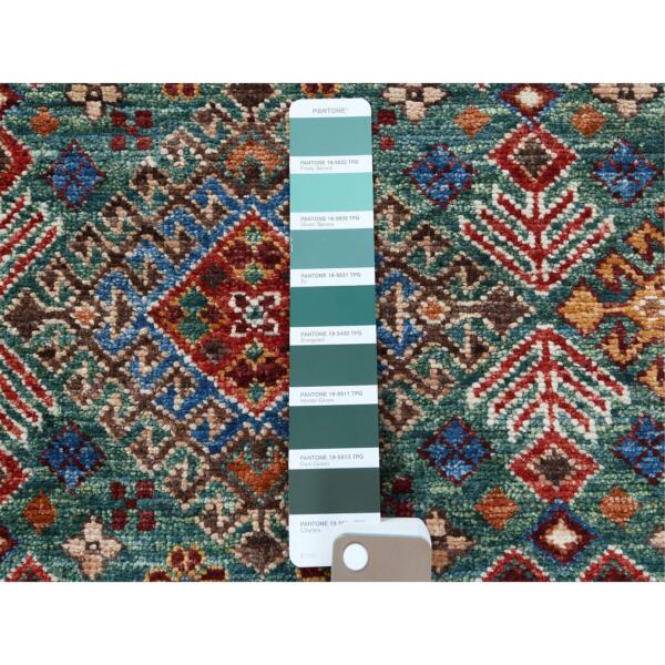 2'7"x8'8" Colorful Super Kazak Khorjin And Primitive Design Vibrant Wool Hand Knotted Oriental Runner Rug  - 60848 - Image 5