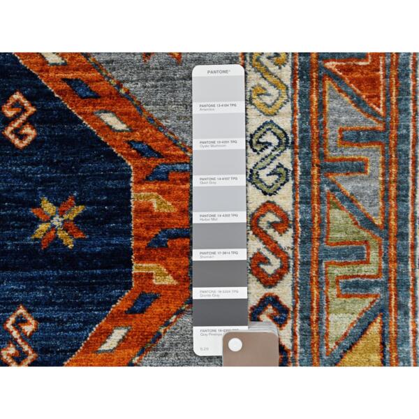 4'2"x5'10" Colorful Hand Knotted Super Dense Weave Armenian Inspired Kazak with Triple Medallion Pure Wool Oriental Rug  - 61294 - Image 5