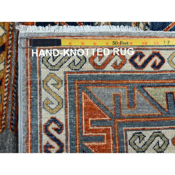 4'2"x5'10" Colorful Hand Knotted Super Dense Weave Armenian Inspired Kazak with Triple Medallion Pure Wool Oriental Rug  - 61294 - Image 8