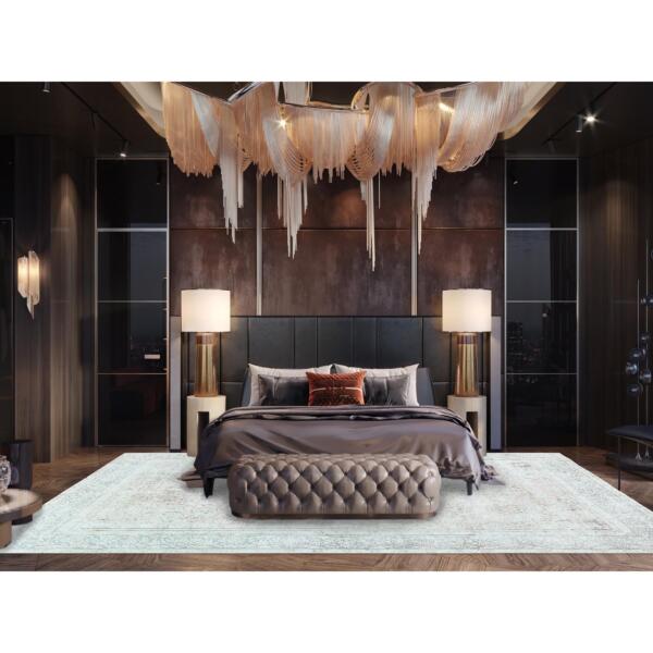 9'8"x12'10" Worn Wool, Sheared Low, Hand Knotted, Ivory, Vintage Persian Kerman, Distressed Look, Oriental Rug  - 61795 - Image 3