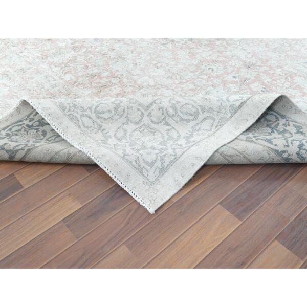 9'8"x12'10" Worn Wool, Sheared Low, Hand Knotted, Ivory, Vintage Persian Kerman, Distressed Look, Oriental Rug  - 61795 - Image 8
