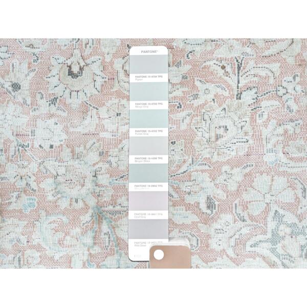 9'8"x12'10" Worn Wool, Sheared Low, Hand Knotted, Ivory, Vintage Persian Kerman, Distressed Look, Oriental Rug  - 61795 - Image 9