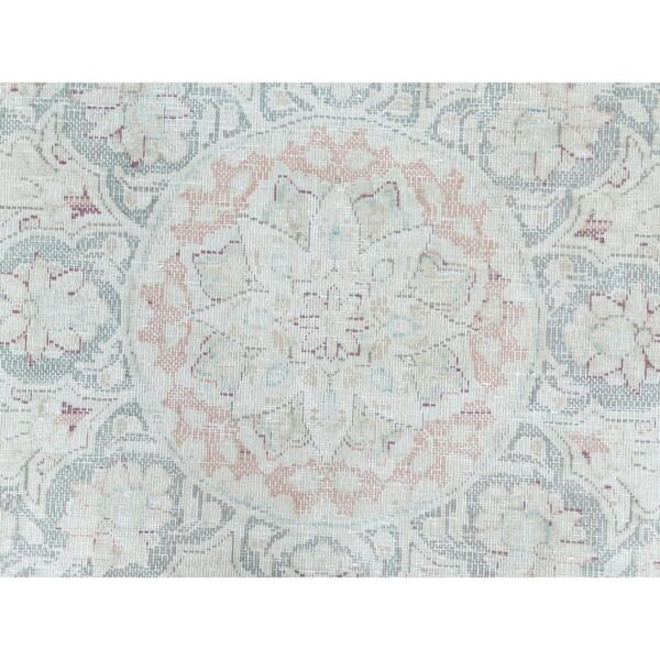 9'8"x12'10" Worn Wool, Sheared Low, Hand Knotted, Ivory, Vintage Persian Kerman, Distressed Look, Oriental Rug  - 61795 - Image 10