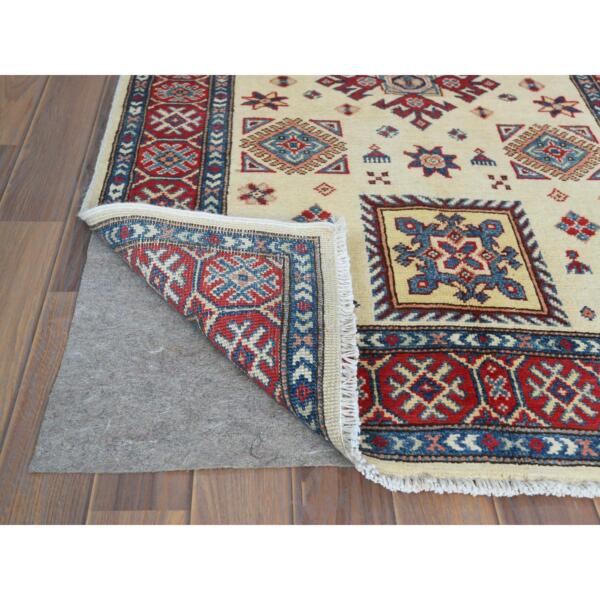 3'x4'7" Afghan Special Kazak with Colorful Pattern, Natural Wool, Hand Knotted, Ivory, Caucasian Design, Oriental Rug  - 61809 - Image 4