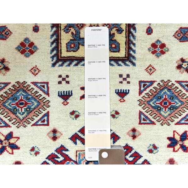 3'x4'7" Afghan Special Kazak with Colorful Pattern, Natural Wool, Hand Knotted, Ivory, Caucasian Design, Oriental Rug  - 61809 - Image 5